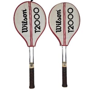 Vintage Wilson T2000 Tennis Rackets Set of 2 Stainless Steel w/ Covers USA